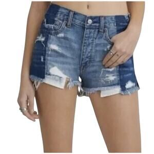 AMERICAN EAGLE Vintage High Rise Festival Distressed Mixed Denim Shorts Sz 12